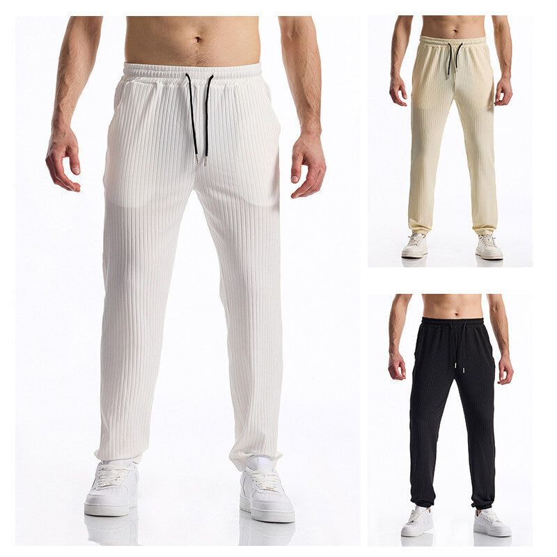 Men's Ribbed Lounge Pants with Elastic Waistband and Drawstring Chichicherry