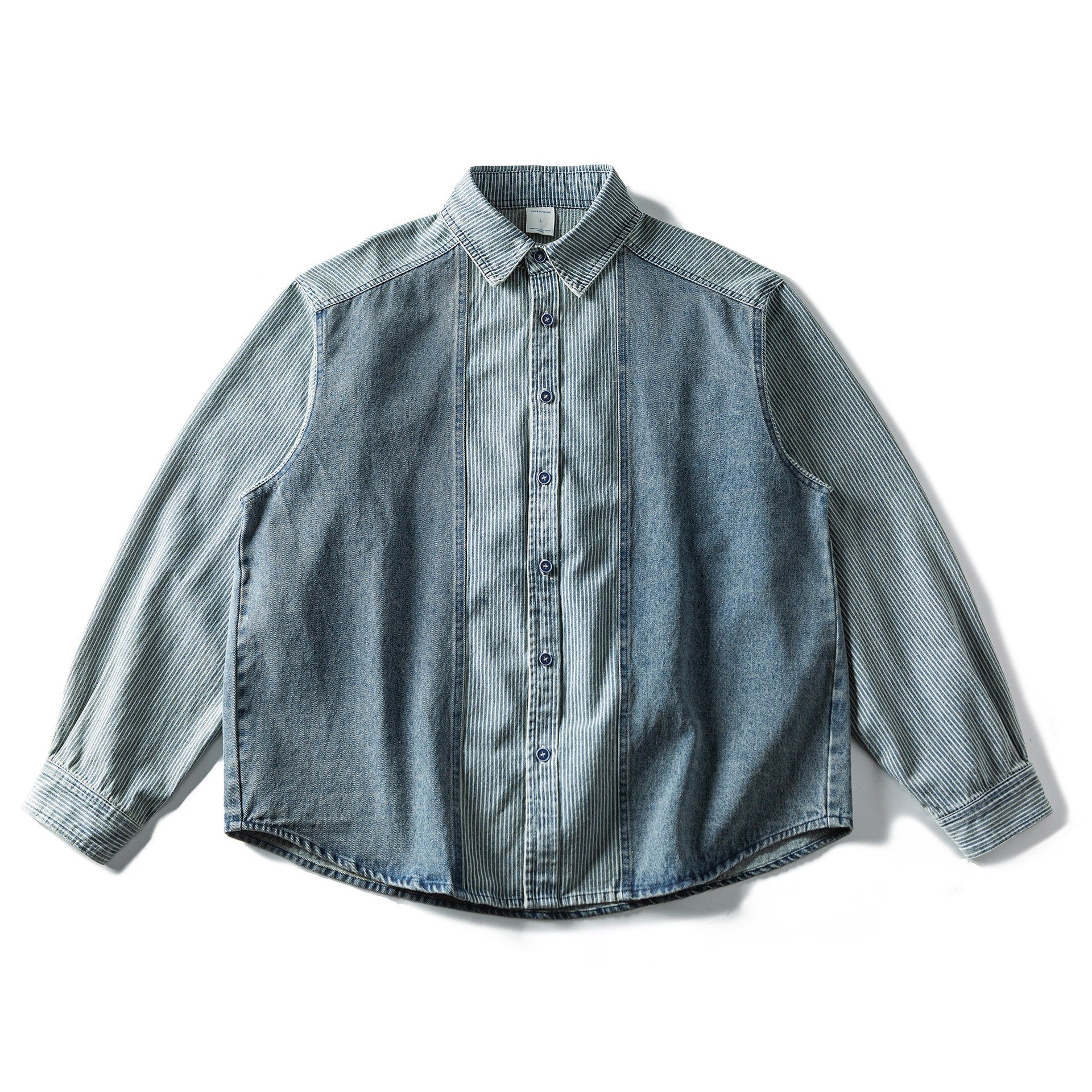Men's Oversized Denim Shirt with Contrast Panels and Kent Collar Chichicherry
