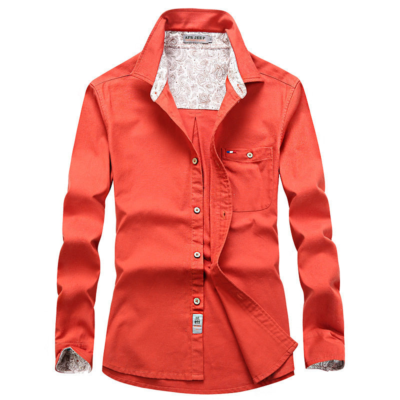 Men's long-sleeve shirt in worker canvas style with chest pocket and patterned collar lining Chichicherry