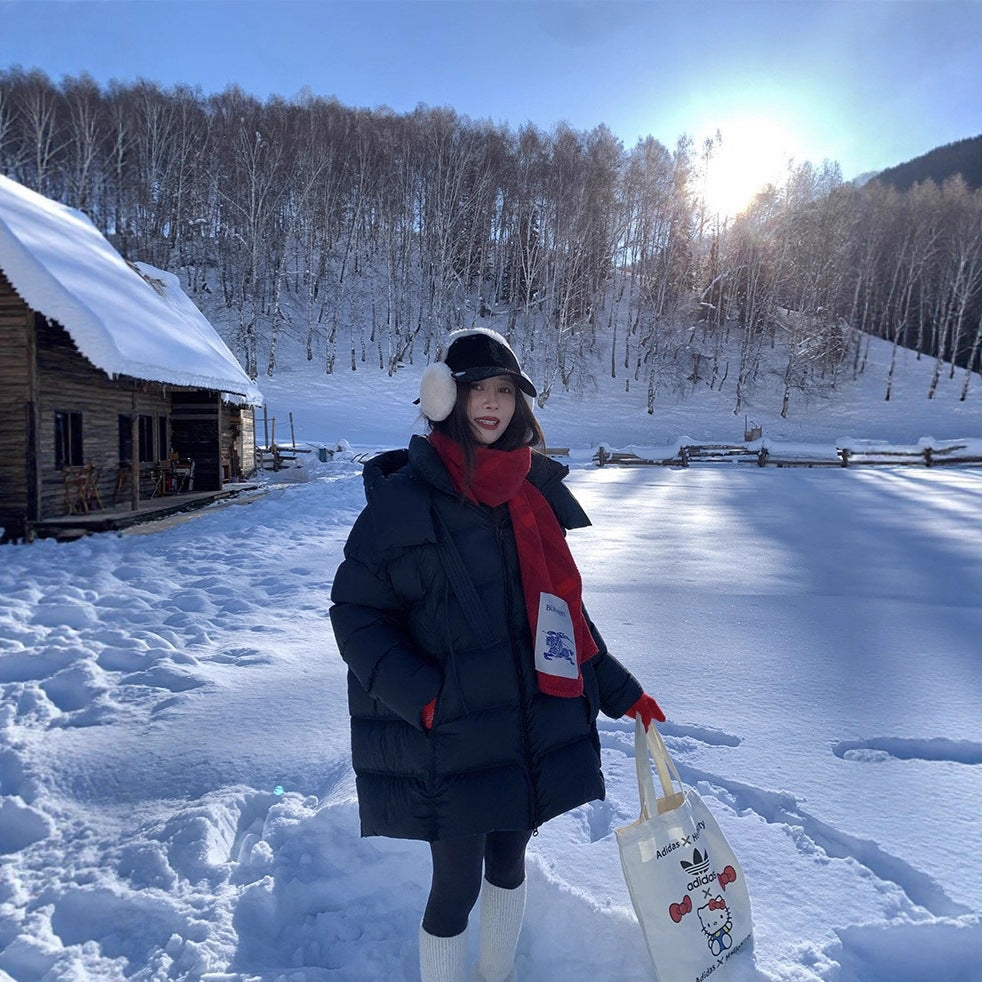 Women Long Padded Oversized Puffer Coat with Hood and Waist Belt Chichicherry
