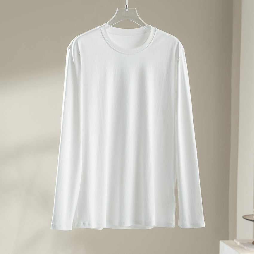 Women's Long-Sleeved Fine Modal Basic Shirt with Round Neckline Chichicherry