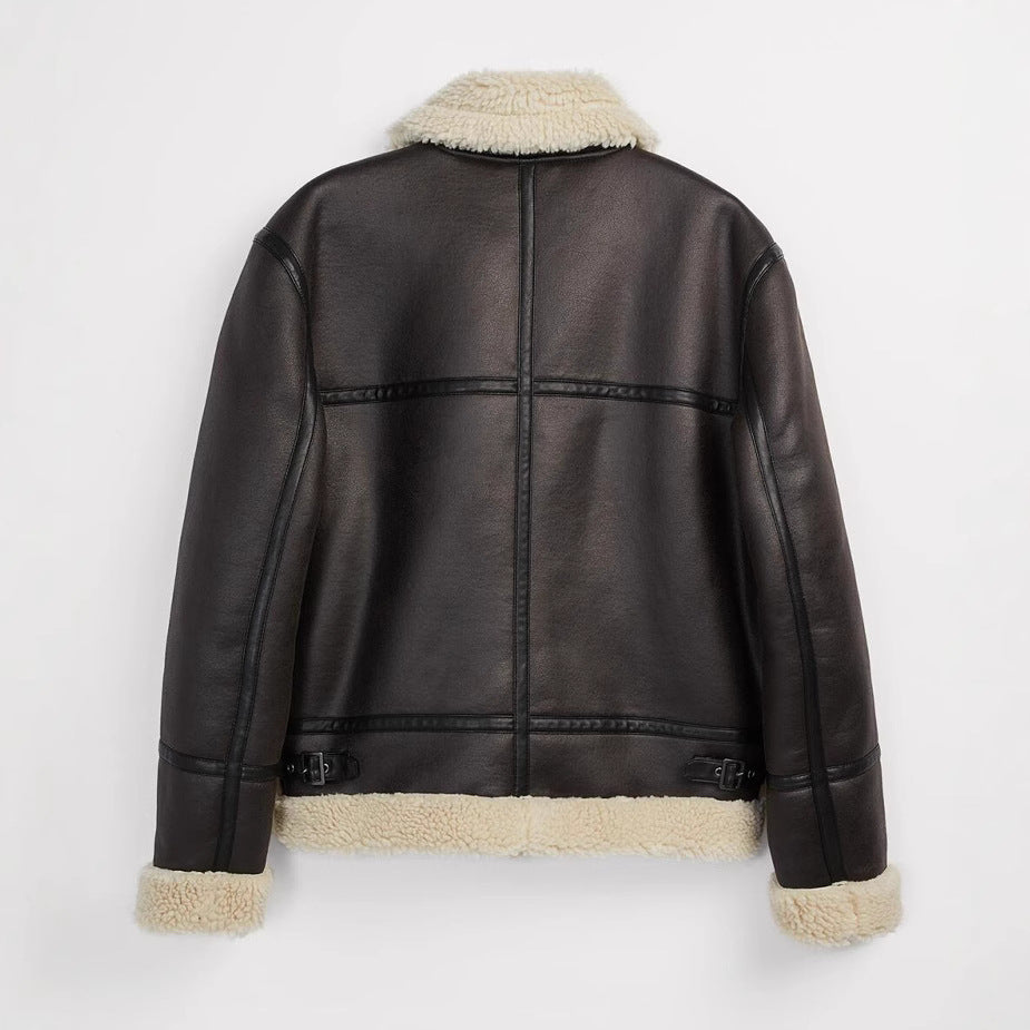 Men's short jacket made of artificial leather with teddy lining and lapel collar Chichicherry