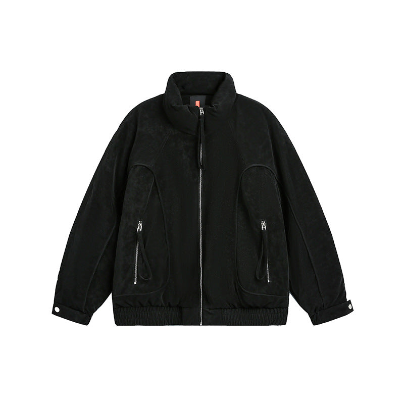 Men's Oversized Padded Bomber Jacket with Stand-Up Collar, Zipper Pockets, and Elastic Hem Chichicherry