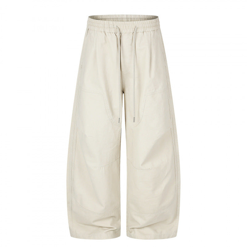 Ladies Wide Cropped Cargo Pants with Elastic Waistband, Drawstring and Patch Pockets Chichicherry