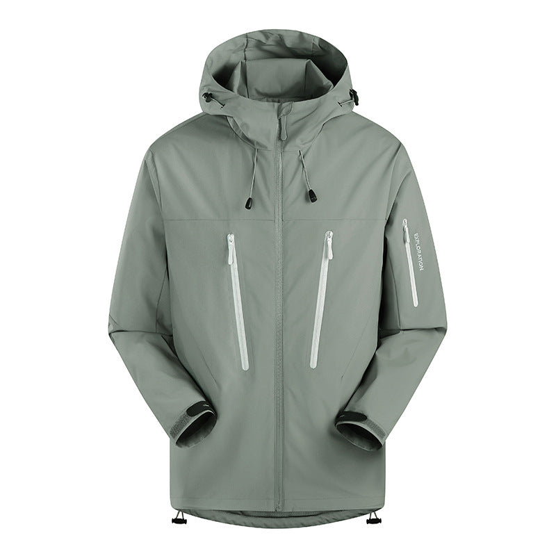 Men's Three-Layer Waterproof Breathable Hardshell Outdoor Jacket with Hood and Sealed Seams Chichicherry