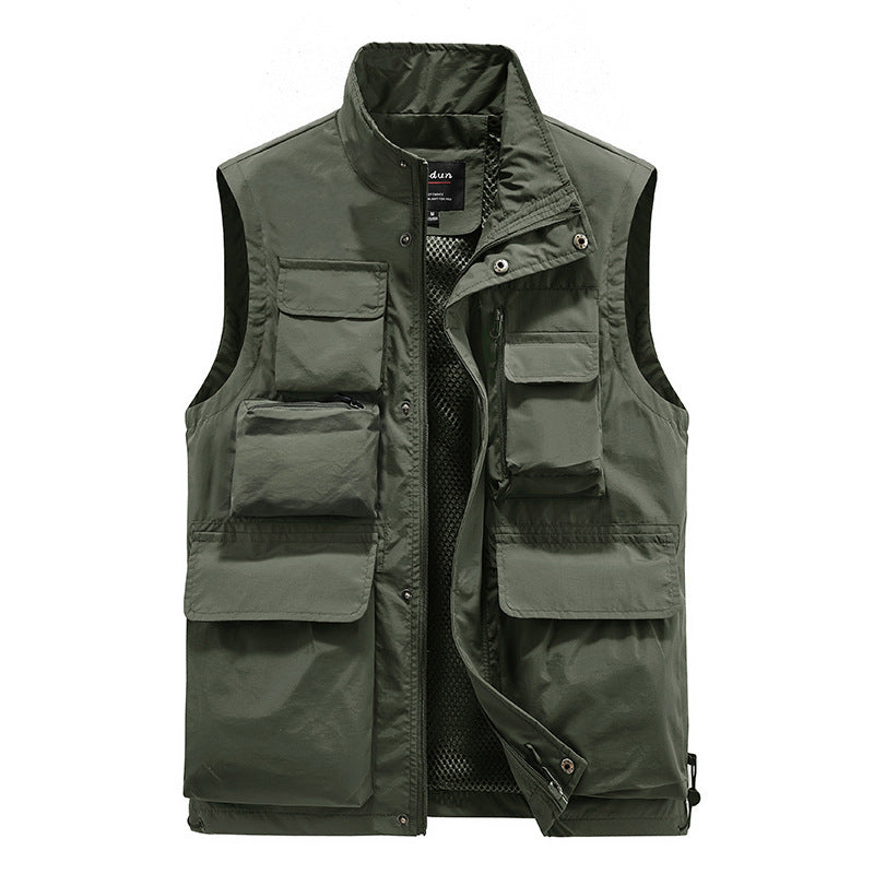 Men's Multifunctional Utility Vest with Mesh Lining and Multiple Pockets Chichicherry