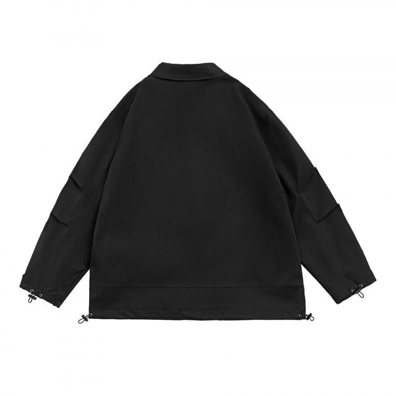 Unisex Oversized Blazer Jacket in Utility Look with Drawstring and Patch Pockets Chichicherry