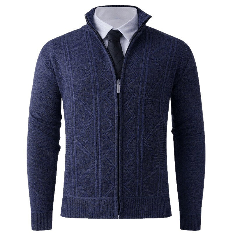 Men's knit zip jacket with stand-up collar and subtle diamond pattern Chichicherry