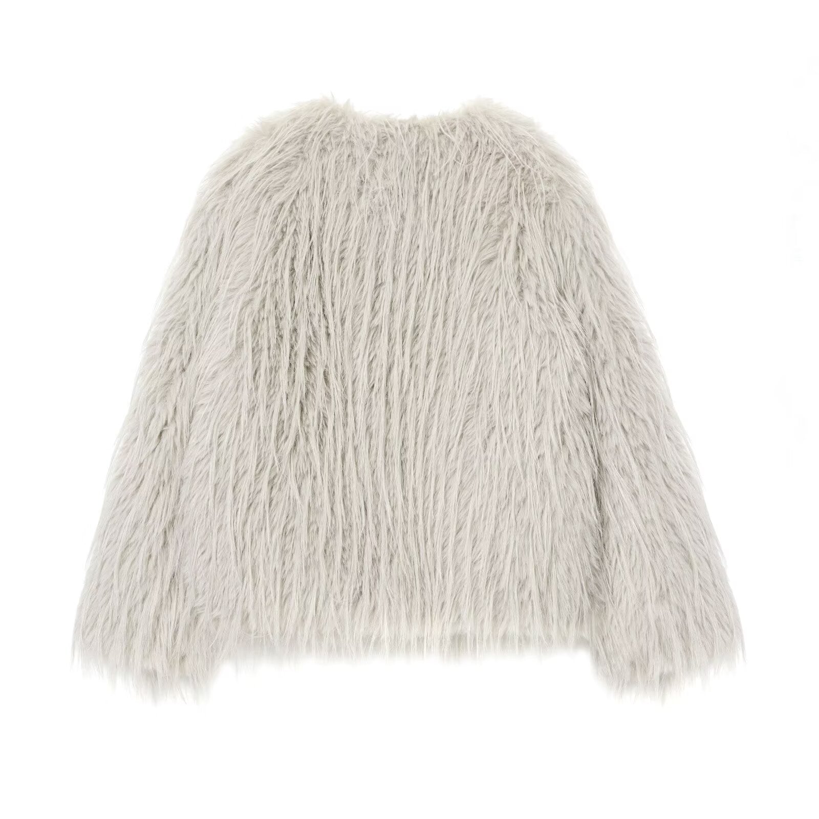 Women's Faux Fur Coat with Long Shaggy Fur and Round Neckline Chichicherry