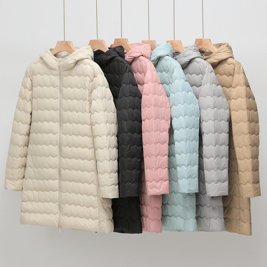 Women's Light Quilted Coat with Hood and Wavy Quilting Chichicherry