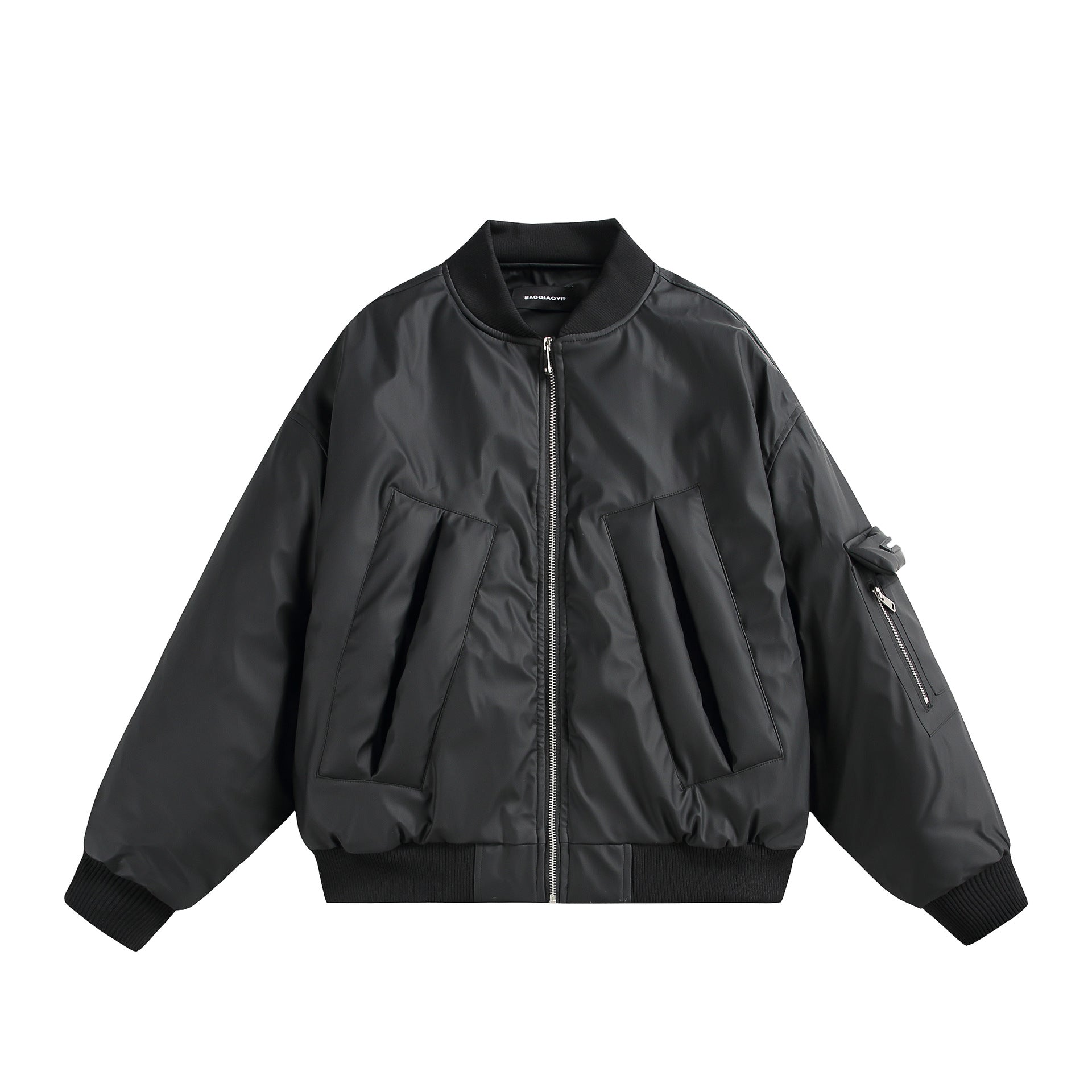 Unisex Short Cut Oversized Puffer Jacket with Utility Arm Pocket and Ribbed Cuffs Chichicherry