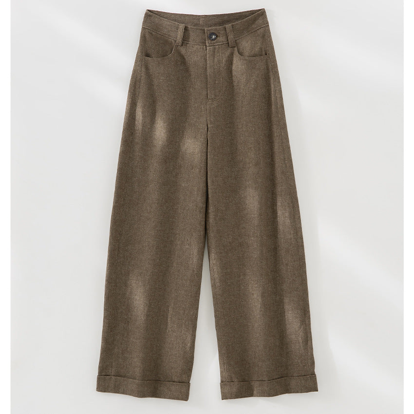 Women's Wide High-Cut Culotte Pants in Denim Look with Cuff Chichicherry
