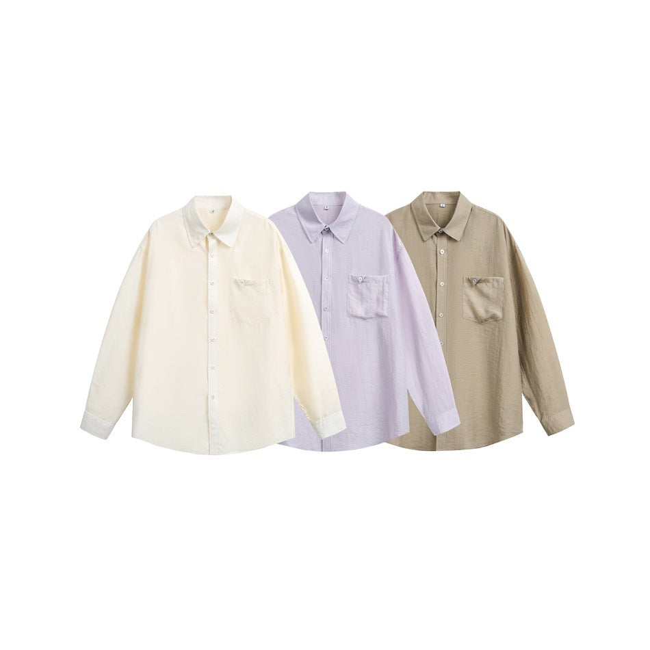 Women's loosely cut oversized shirt blouse with breast pocket and textured cotton blend Chichicherry