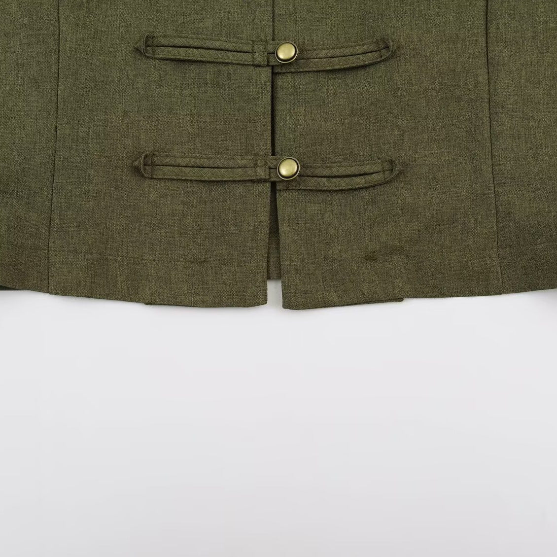 Women’s short jacket in Mandarin style with decorative toggle closures and tailored seam line Chichicherry