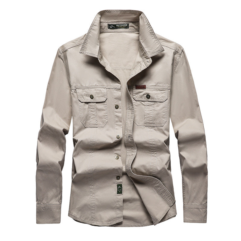 Men's Lightweight Canvas Work Shirt with Multifunctional Chest Pockets and Shirt Collar Chichicherry