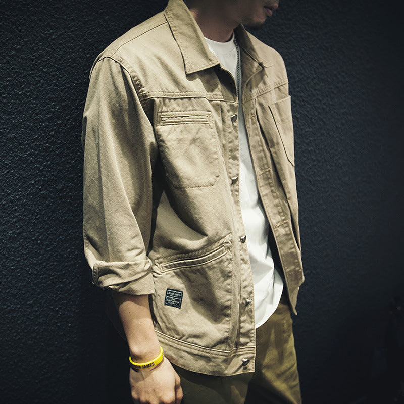 Herren Utility-Hemdjacke aus Canvas mit Pattentaschen und durchgehender Knopfleiste Chichicherry