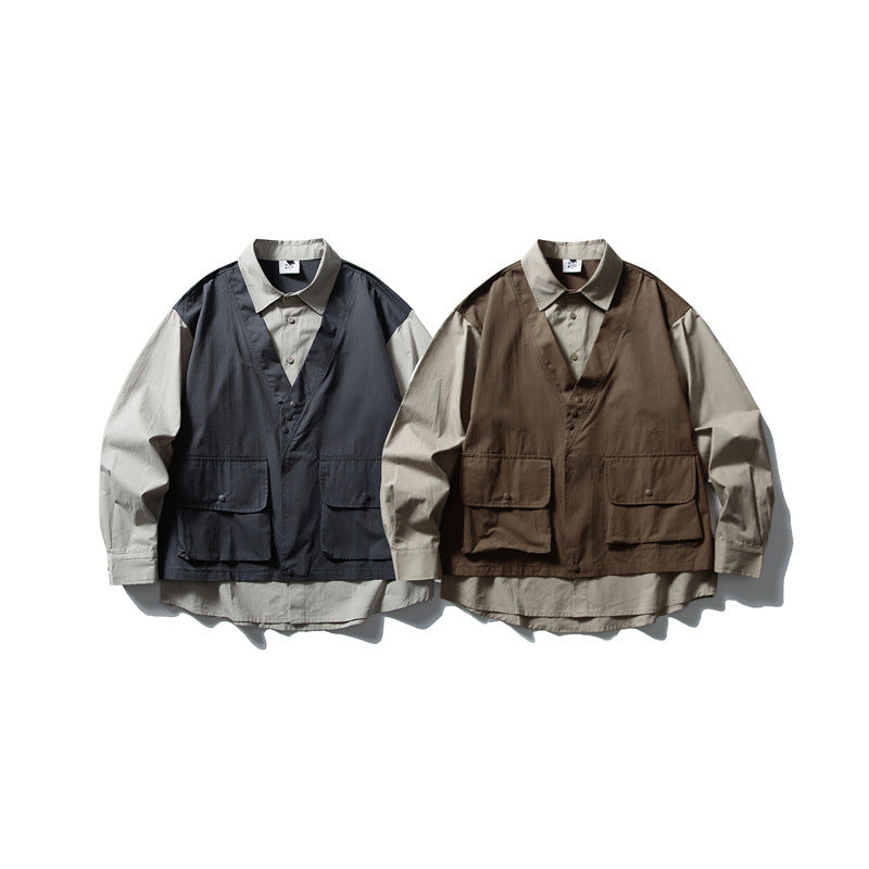 Men's layering shirt with integrated utility vest and patch pockets Chichicherry