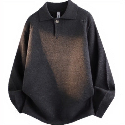 Unisex Lässiger Oversize-Strickpullover mit Polokragen und Halber Knopfleiste Chichicherry