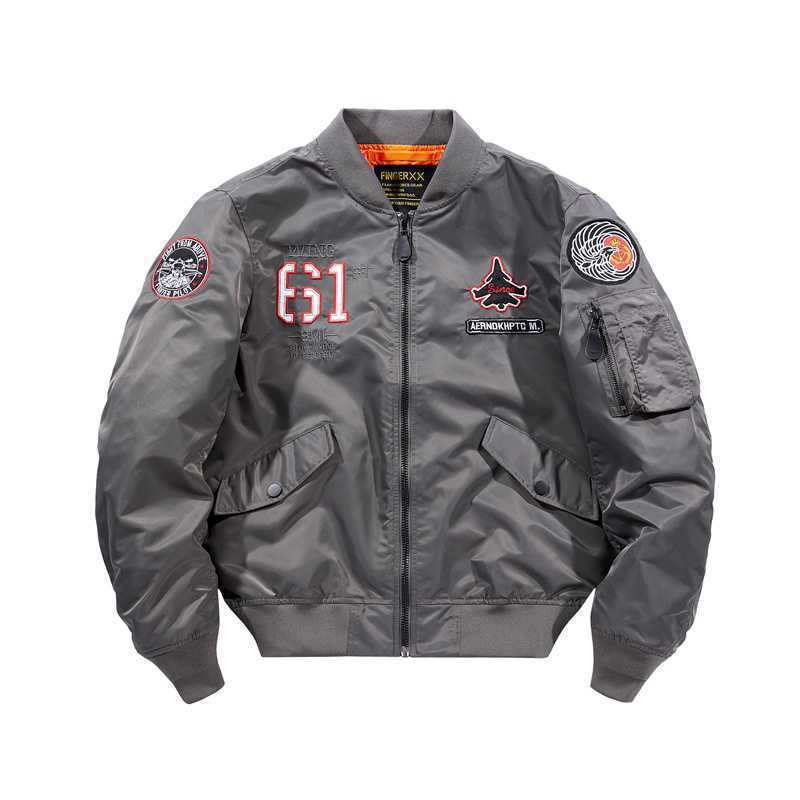 Men's short-cut flight bomber jacket with emblem patch, sleeve utility pocket and contrasting interior lining Chichicherry