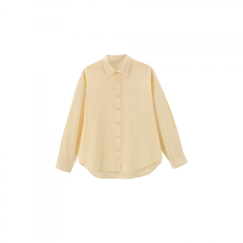Women's Loose Oversized Blouse Shirt with Kent Collar, Full Button Placket and Rounded Hem Chichicherry