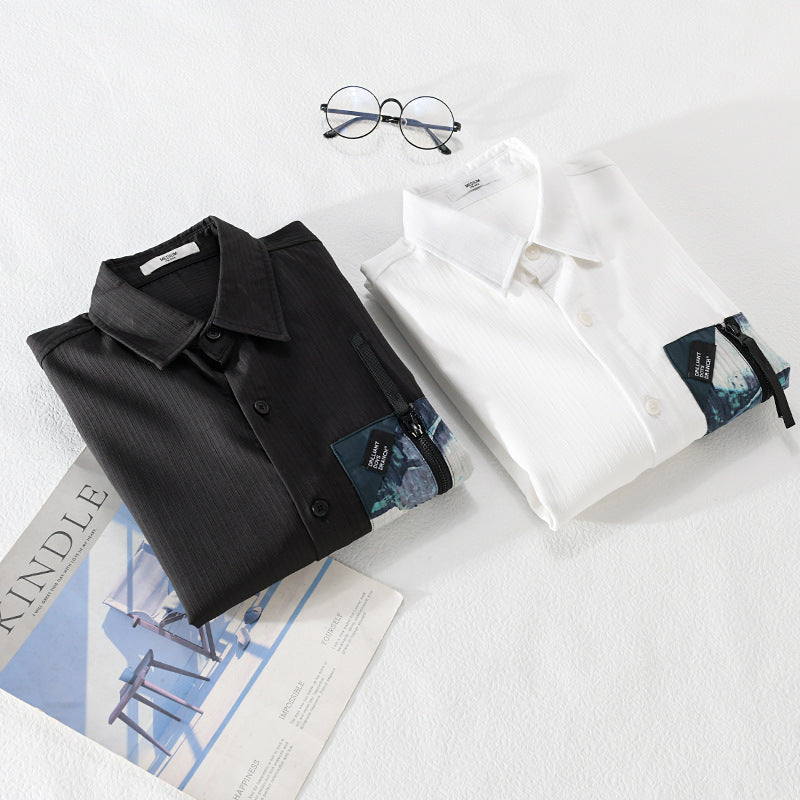 Men's Lightweight Shirt Jacket- Overshirt with Contrasted Zipper Chest Pocket and Relaxed Fit Chichicherry