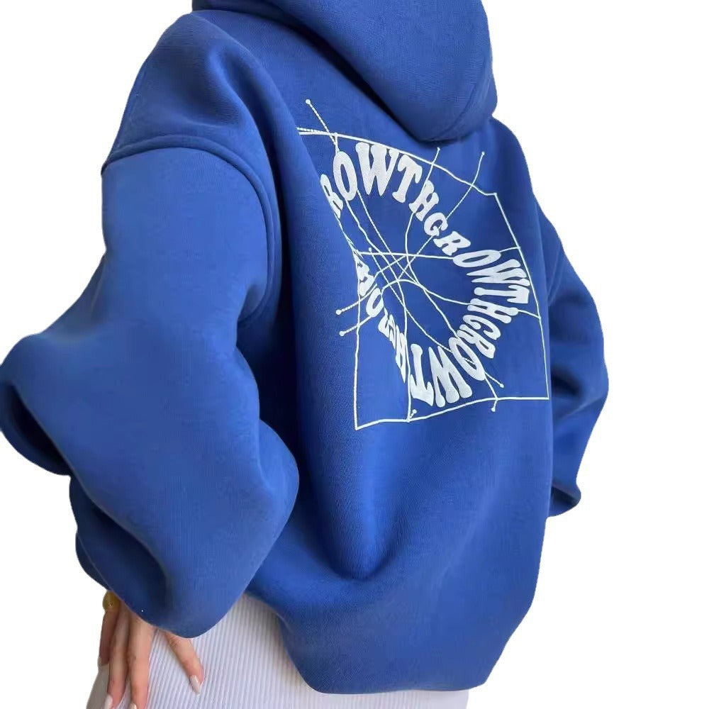 Damen Oversized Kapuzenpullover mit abstraktem Rückenprint und gerippten Bündchen Chichicherry