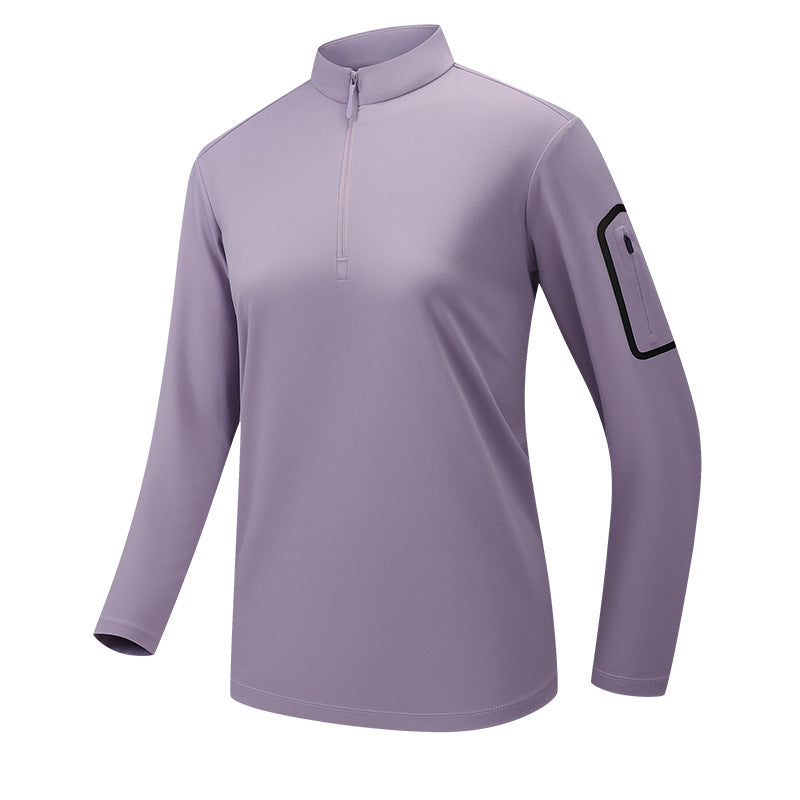 Men's Functional Long Sleeve Training Top with Stand-Up Collar and Zip Arm Pocket Chichicherry