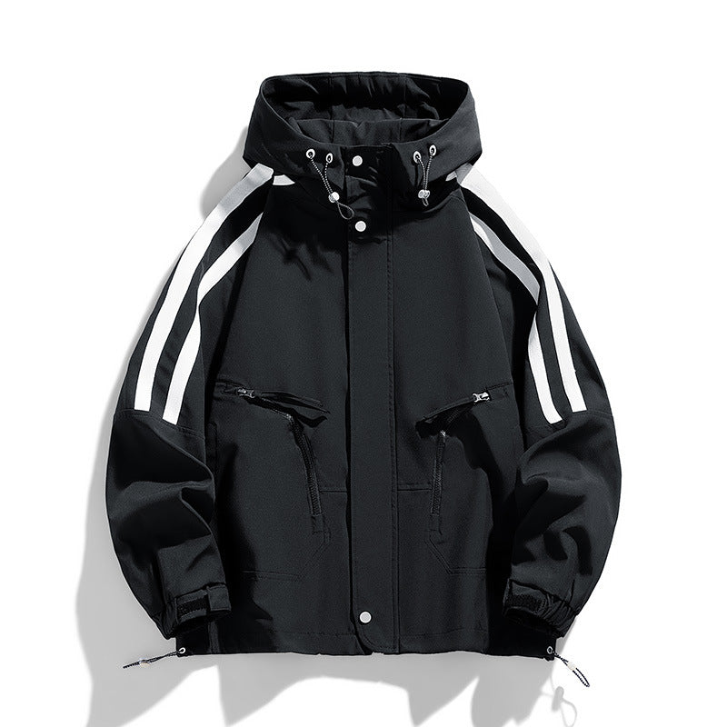 Unisex sporty-urban hooded windbreaker with contrast stripes Chichicherry