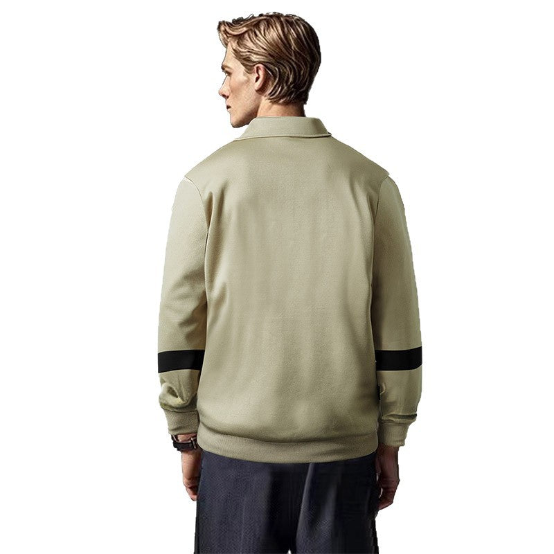 Men's Relaxed Polo Sweatshirt with Snap Button Placket and Contrast Arm Details Chichicherry
