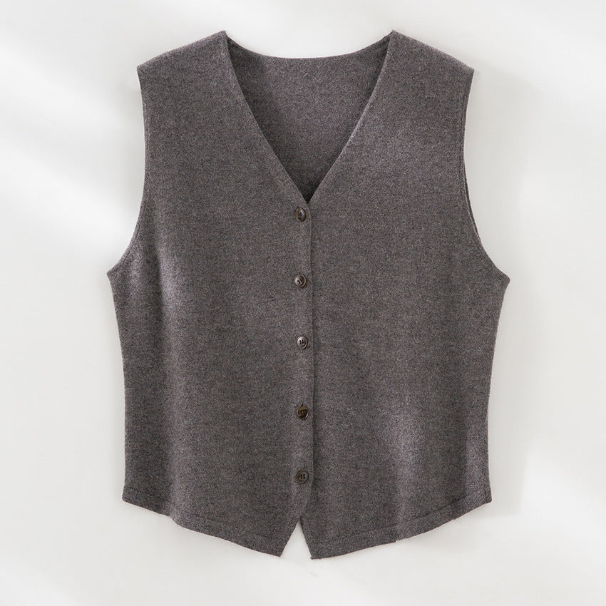 Women's soft fine knit vest with V-neck and continuous button placket Chichicherry