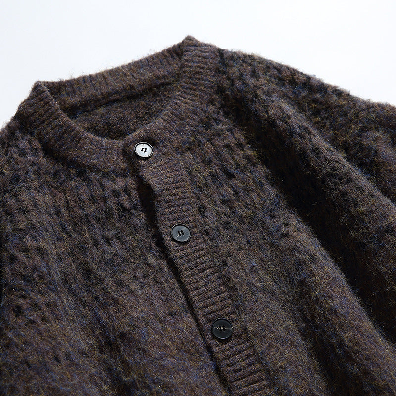Women Chunky Knit Oversized Cardigan with Mohair Look and Round Neckline Chichicherry