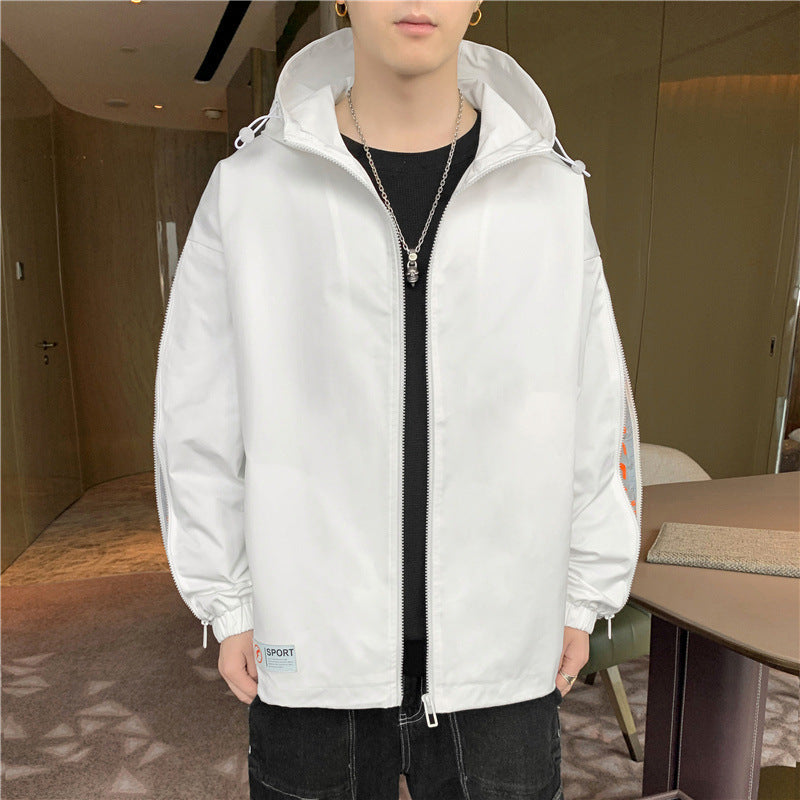 Men's Lightweight Hooded Jacket in Oversize Sports Style with Sleeve Zippers Chichicherry