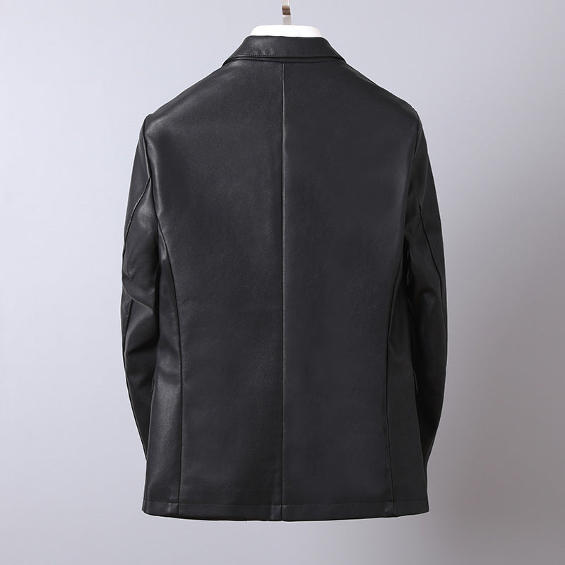 Men's elegant faux leather blazer with tailored fit and single-button closure Chichicherry