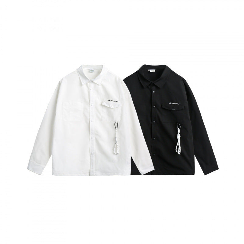 Unisex Oversize Shirt Jacket with Flap Pockets, Snap Button Placket and Carabiner Detail Chichicherry