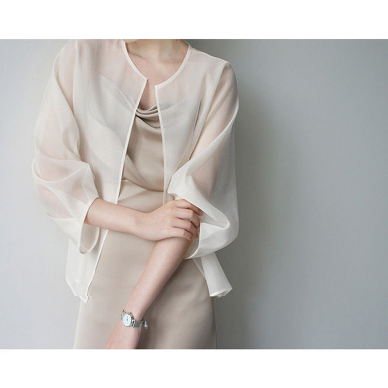 Women's Elegant Chiffon Jacket with Flared Sleeves Chichicherry