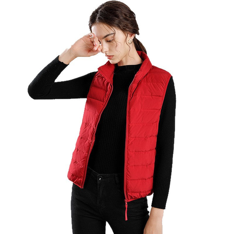 Women's packable quilted vest with flat down look, stand-up collar and side slip pockets Chichicherry