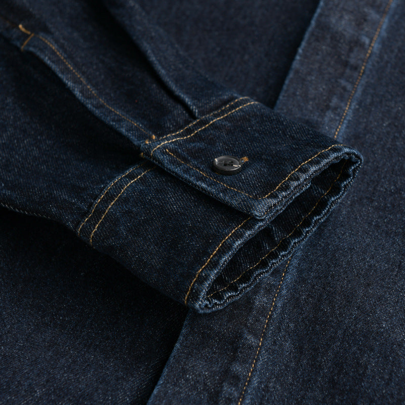 Men's denim overshirt in worker style with concealed button placket Chichicherry