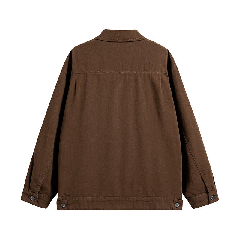 Men's Oversize Canvas Utility Jacket with Applied Multi-Functional Pockets and Snap Button Placket Chichicherry