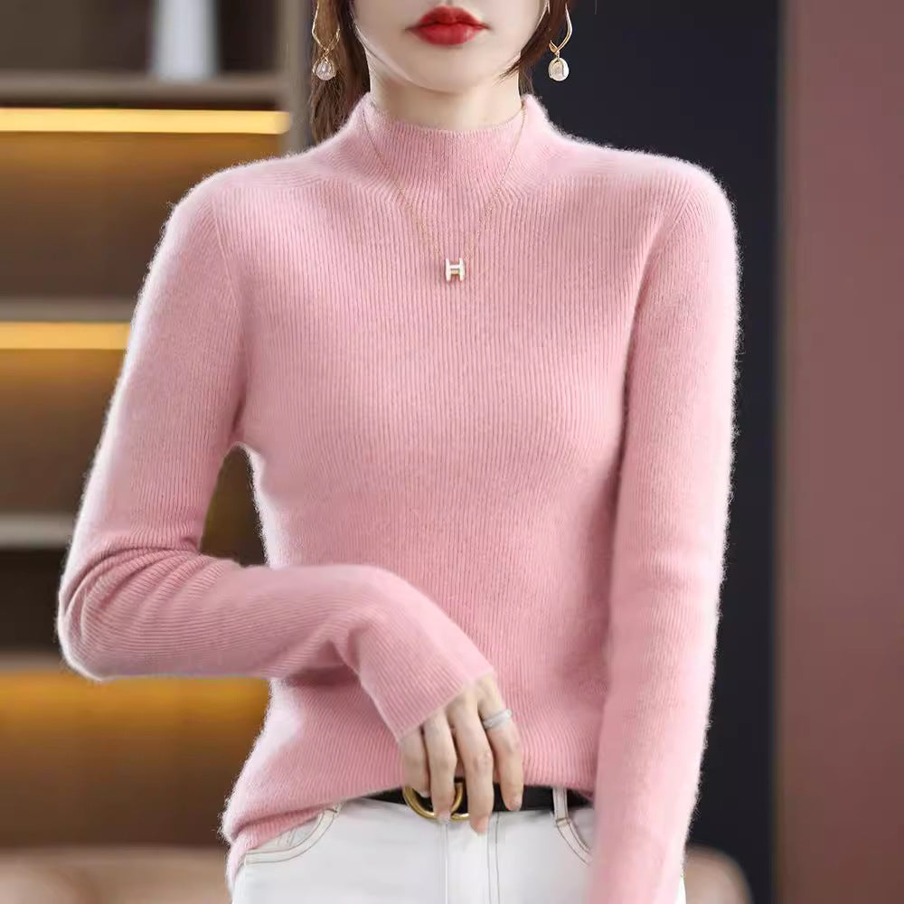 Women Narrow Short Roll Neck Sweater in Cozy Cashmere Look with Fine Rib Structure Chichicherry