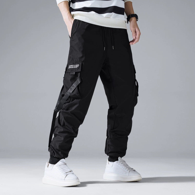 Men's Tech Cargo Jogging Pants with Multi-Pockets, Drawstrings & Elastic Cuffs Chichicherry