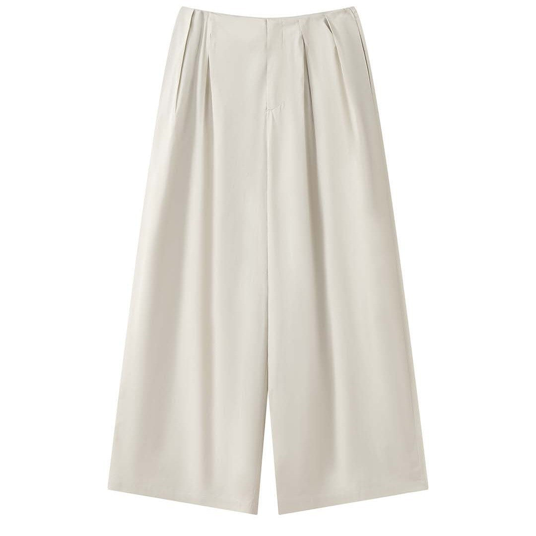 Women Wide High-Waist Pleated Cotton Palazzo Pants Chichicherry
