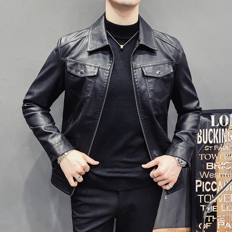 Men's leather-look trucker jacket with zipper, flap pockets and fitted silhouette Chichicherry