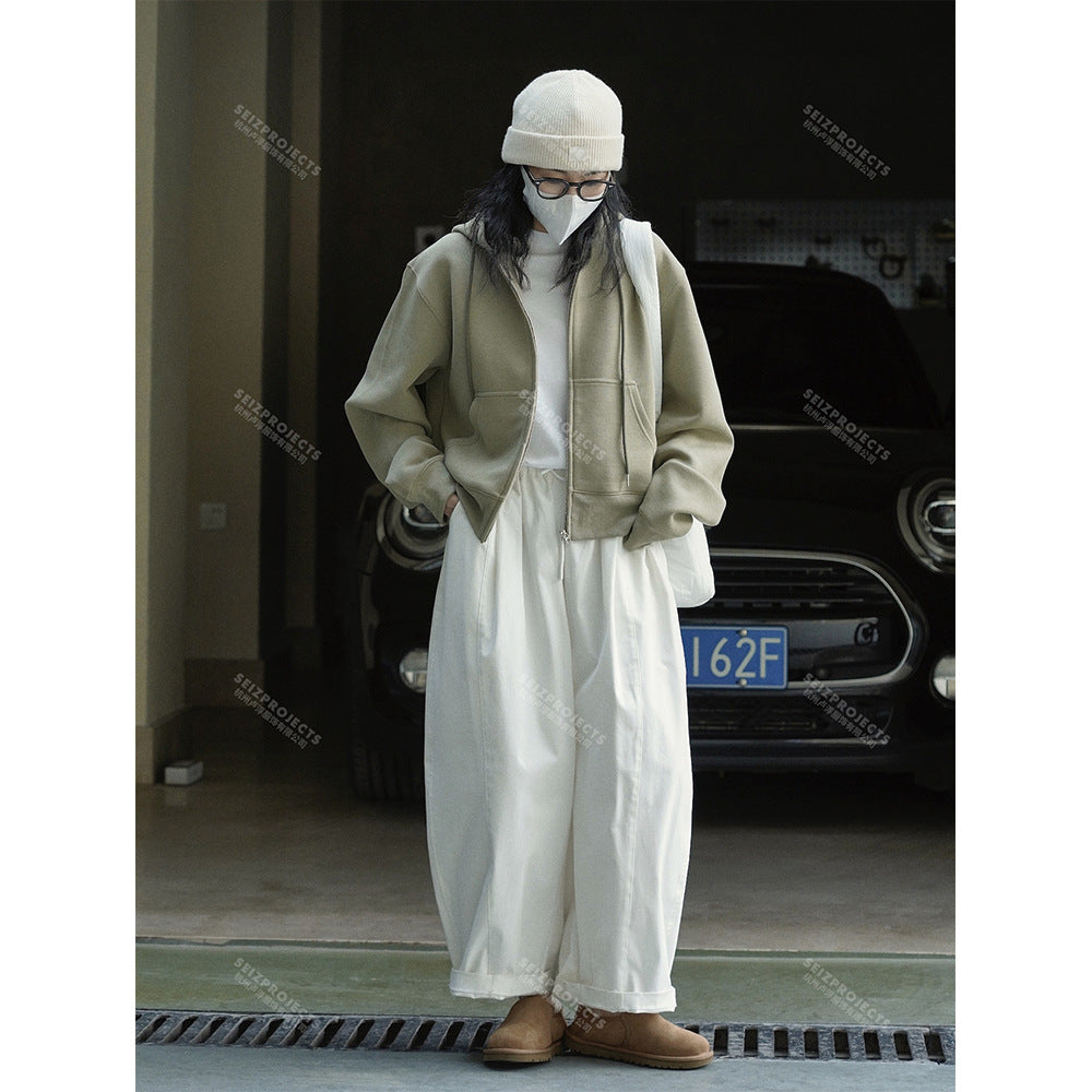 Women short cut hooded zip jacket with dropped shoulder and kangaroo pockets Chichicherry