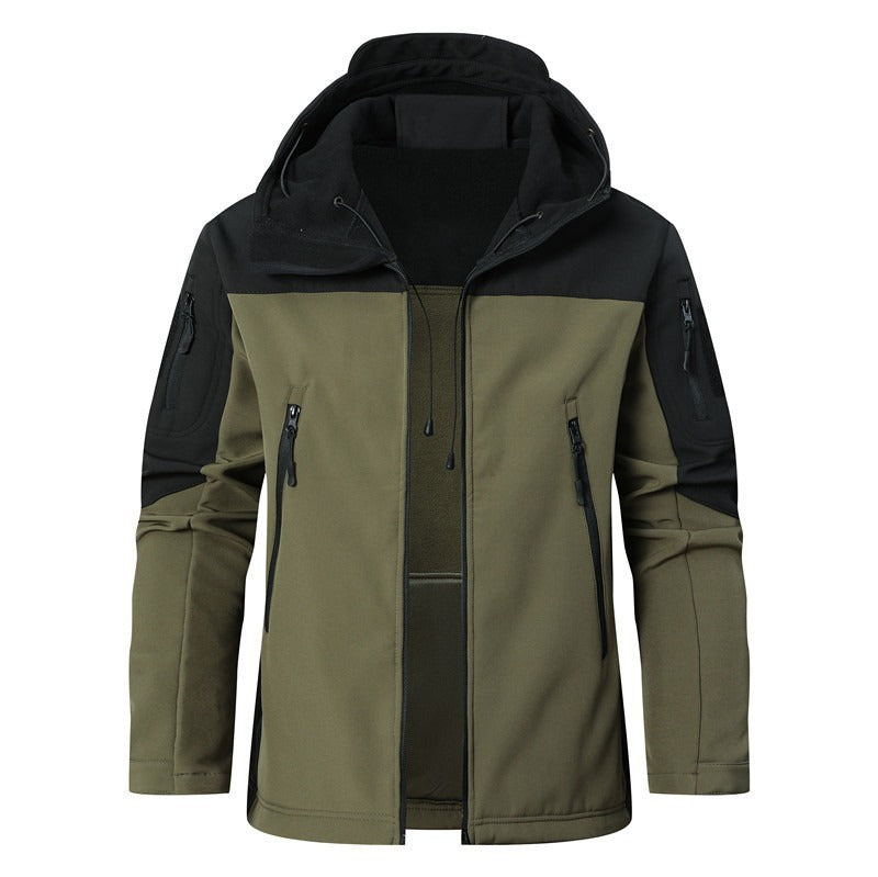 Men's Softshell Outdoor Jacket with Tactical Arm Pocket, Adjustable Hood and Water-Resistant Membrane Chichicherry
