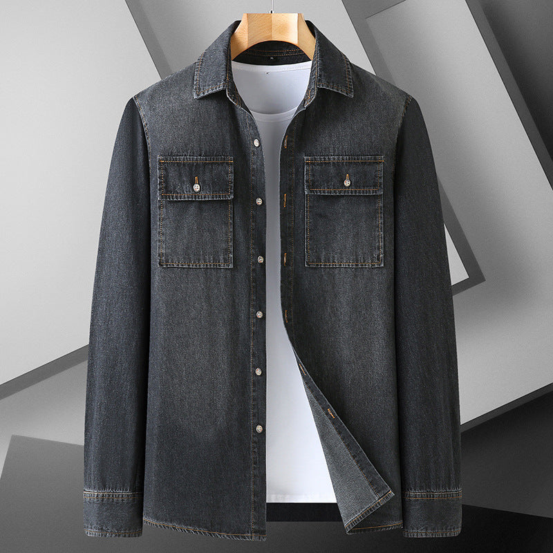 Men's denim shirt made of cotton denim with a Kent collar and patch chest pockets Chichicherry