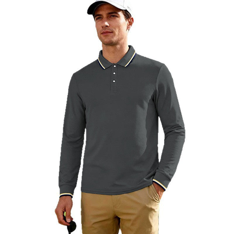 Men's Long-Sleeved Performance Golf Polo Shirt with Contrast Collar Chichicherry