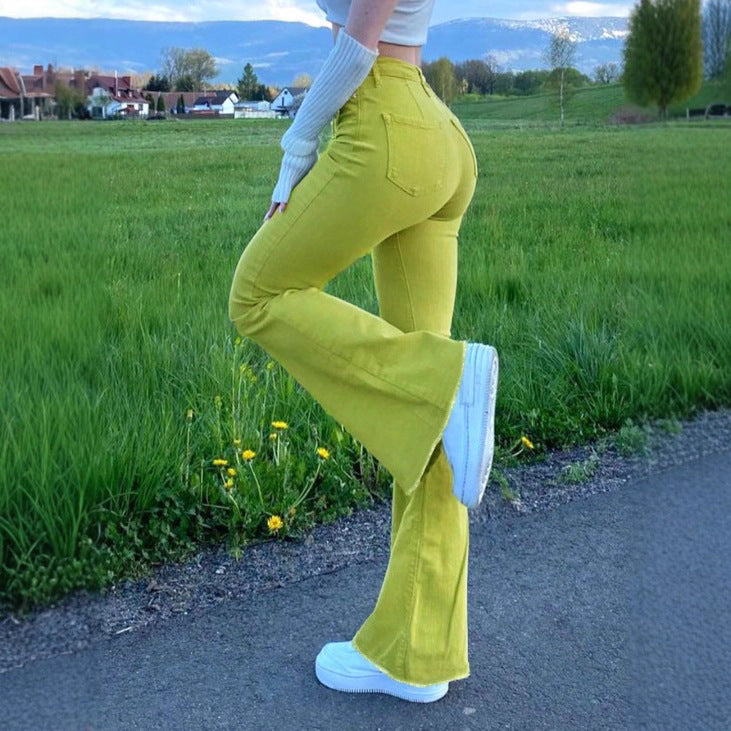 Ladies High-Waist Flared Pants made of Stretch Cord with waist-shaping cut Chichicherry