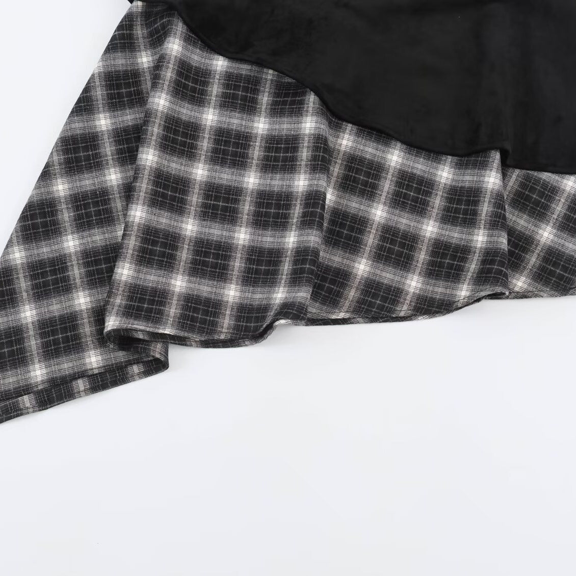 Women's asymmetrical layered skirt with faux leather overlay and checked chiffon ruffle Chichicherry