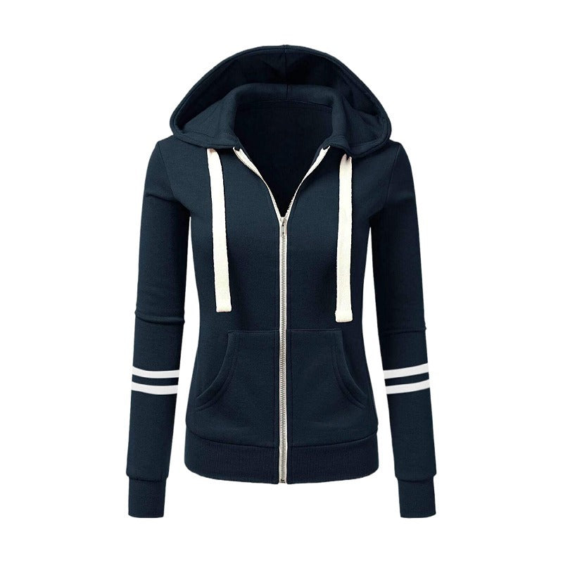 Women's hoodie jacket with zipper, kangaroo pocket and contrast stripes Chichicherry