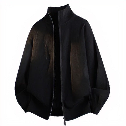 Unisex Lockerer Strick-Blouson mit Ballonärmeln, Waffelrippenstruktur und Zweiwege-Reißverschluss Chichicherry